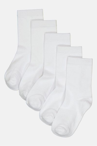Bebe Kids Girl 5 Pairs Ribbed Ankle Socks, White