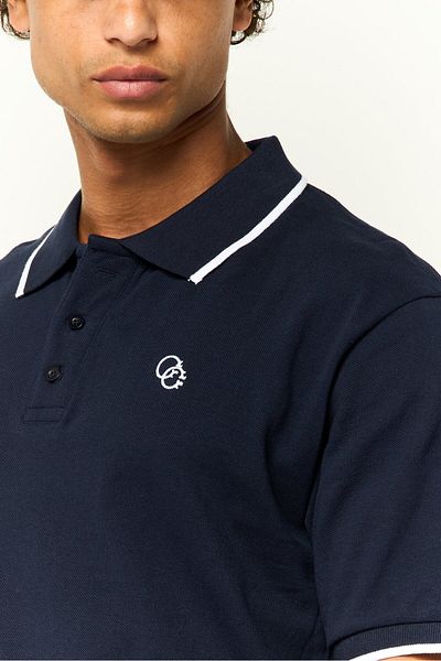 Cavalli Class Men Regular Fit Embroidered Logo Short Sleeves Polo Shirt, Navy
