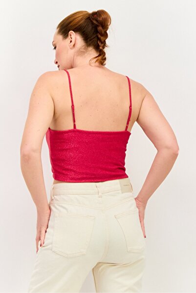 Sinsay Women Keyhole Sleeveless Metallic Crop Top, Magenta