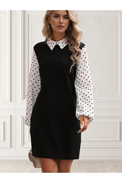 UniqueStore.ro Monique Dots Dress, With Puff Sleeves And Polka Dot Print Collar