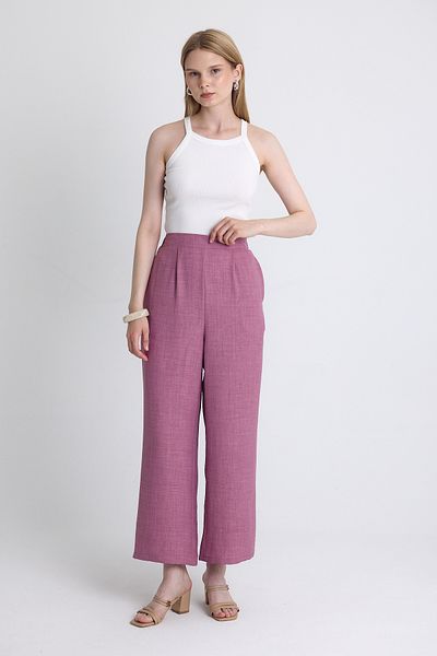 Rays Rose High Waist Front Pleat Detail Cotton Wide Leg Pants 8014A