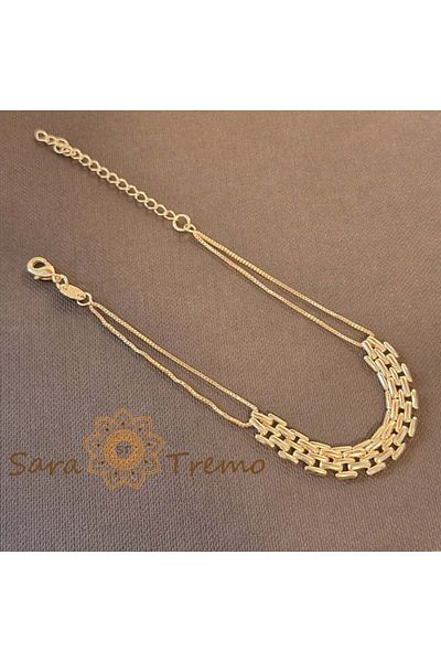saratremo Gold-Plated Women's Bracelet – Side Chains and Watch Strap Style, 19 + 5 cm