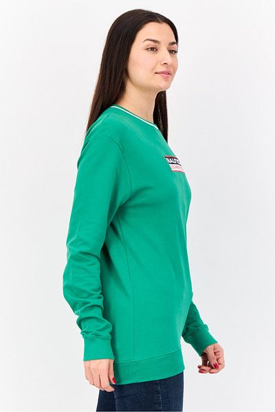 Nautica Women Crew Neck Embroidered Long Sleeve Sweatshirt, Green