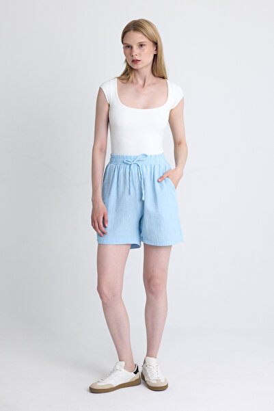 Rays Μωβ Μπλε Ελαστική Μέση 100% Βαμβακερές Μουσλίν Σορτς 4769A