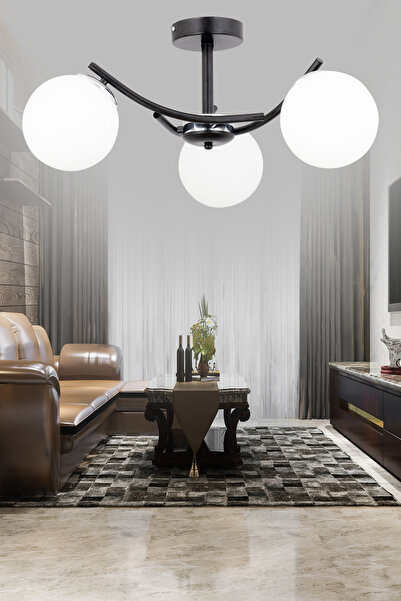 teknotrust Modern 3'lü beyaz cam avize, şık ve parlak tasarım, yaşam alanlarınızı güzelleştirir.