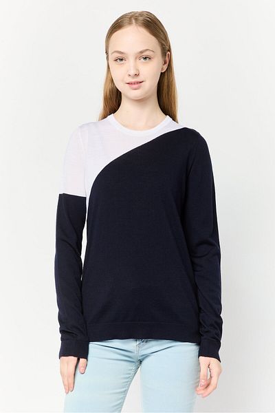 Harmont & Blaine Women Crew Neck Two-Tone Sweater, Navy