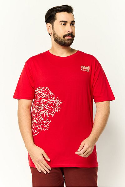 Cavalli Class Men Crew Neck Short Sleeves Graphic Print T-Shirt, Red