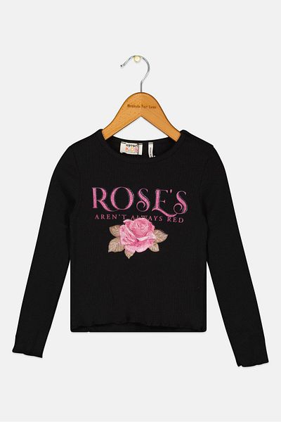 Koton Kids Girl Crew Neck Long Sleeves Floral Print Top, Black