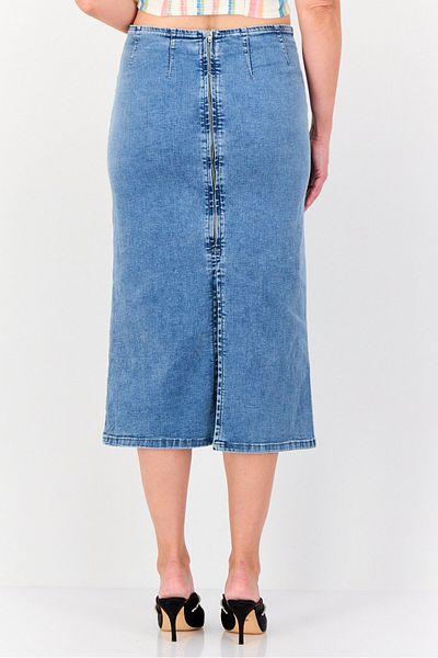 Don't Call Me Jennyfer Women Washed Denim Midi Skirt, Blue