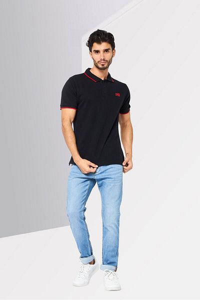 Cavalli Class Men Regular Fit Short Sleeve Brand Logo Polo Shirt, Black