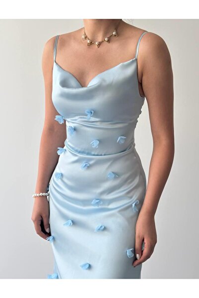 conconmoda Kadın Tasarım Saten Askılı Çiçek Detay Elbise Sara