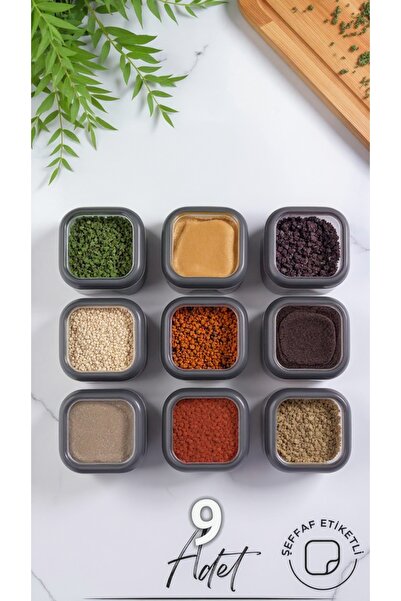 Justyol Set of 9 Bowl Square Storage Containers with Labels 550 ml - Spice and Food Organizer