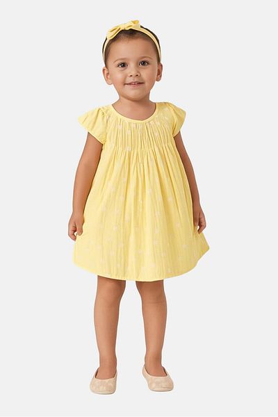 Quiltex Toddlers Girl 3 Pieces Floral Print Sleeveless Dress, Yellow