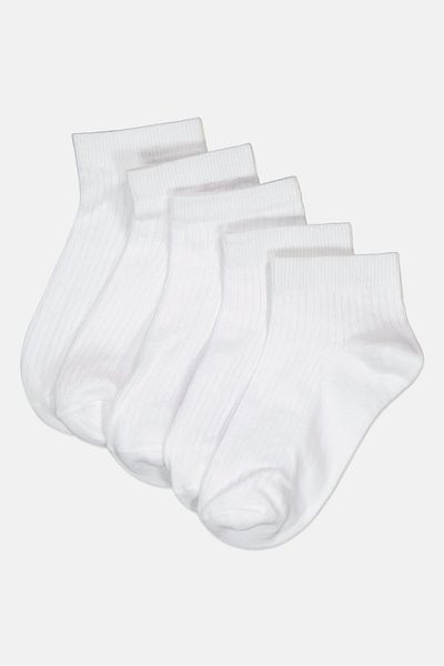 Bebe Kids Girl 5 Pairs Ribbed Ankle Socks, White