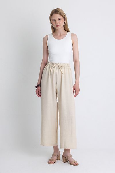 Rays Beige Waist Elastic Cotton Knitted Trousers 8045A