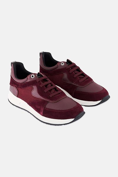 Geox Women D Blumya Lace Up Casual Shoes, Maroon