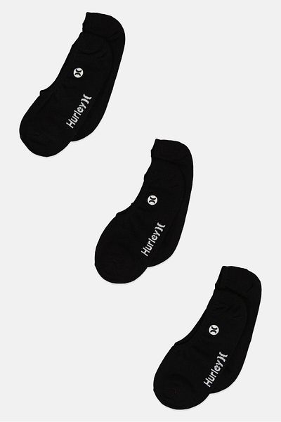 Hurley Men 3 Pairs Brand Logo No Show Socks, Black