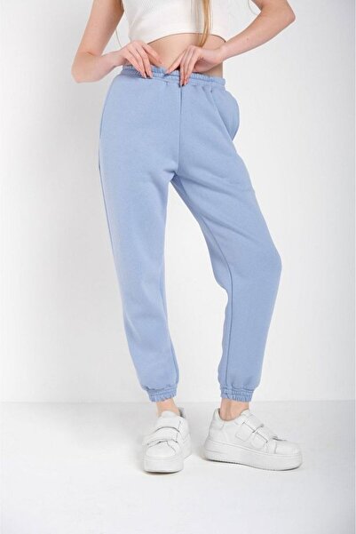 ROYAL FASHİON Kadın Bebe Mavisi Düz Renk Paçası Lastikli Oversize Eşofman Alt...