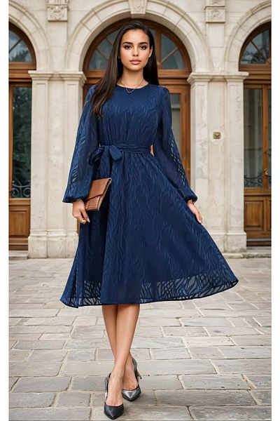 UniqueStore.ro Rochie Franka Bleumarin, Cu Cordon În Talie