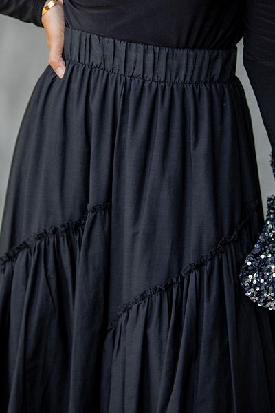 Tesettür Çarşım Emsy Cotton Voile Lined Layered Skirt-Black