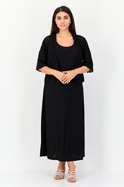 ISAAC MIZRAHI Women 2 Pcs Solid Maxi Dress With Jacket, Black