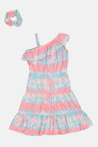 Freestyle Toddlers Girl Tie Dye Dress With Scrunch, Multicolor