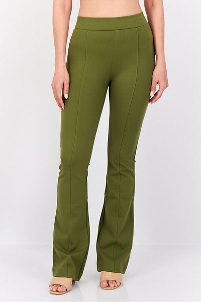 Lindex Women Regular Fit Solid Stretchable Flared Pants, Moss Green