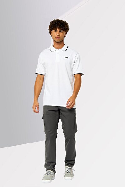 Cavalli Class Men Regular Fit Short Sleeve Brand Logo Polo Shirt, White