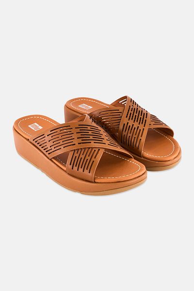 Fitflop Women Lulu sleek Laser Cut Slip On Cross Sandals, Brown