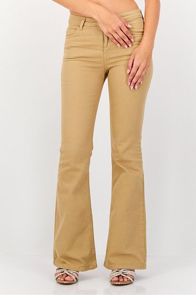 Koton Women Flared Fit Solid Stretchable Denim, Tan