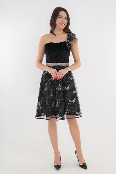 Vanessa Line RO Elegant cloche dress made of veil and velvet with gold thread
