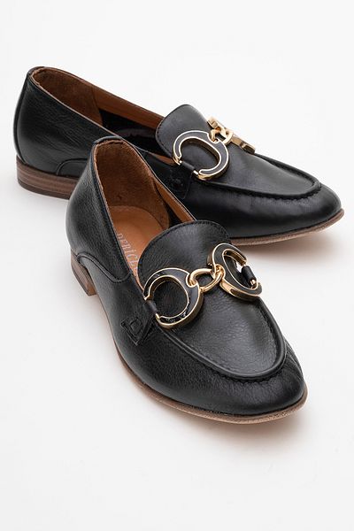 Dericlub Women's Buckle Comfortable Sole Ballerina Shoes Real Leather Fr 258254 Black