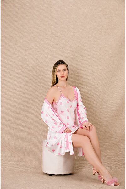 Lady Lingerie Set de 2 cămăși de noapte pentru femei din satin cu model de in...