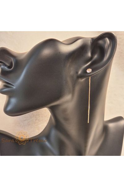saratremo Gold-Plated Earrings - Thread Through Design with White Zirconia