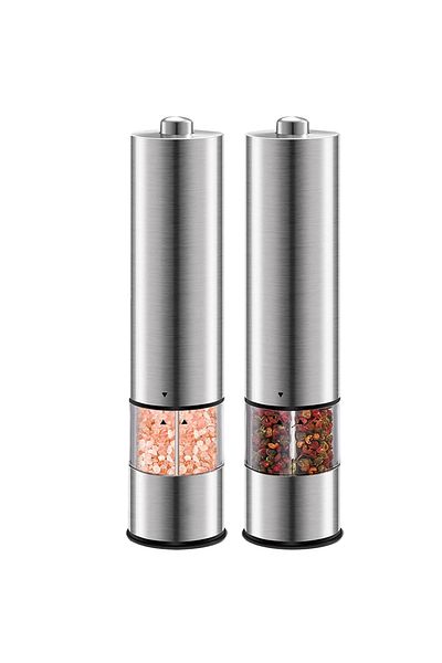 Bukate Set de 2 Rasnite Electrice sare si piper, Bukate, Reglaj Macinare, Inox, Argintiu cromat