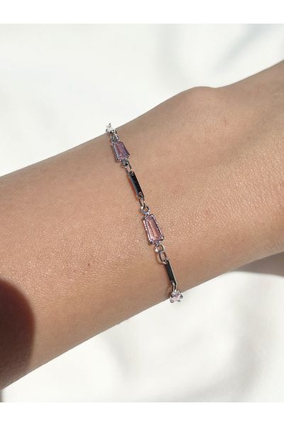 Eylülün Takısı Women's Silver Color Pink Stone Vintage Bracelet