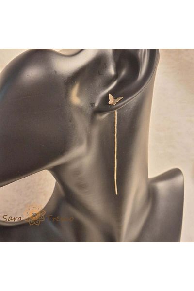 saratremo Gold-Plated Earrings – Thread Design with Butterfly Decor