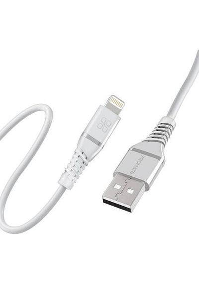 Promate High-quality charging and data transfer cable with Lightning connector, MFi certified to ensure compatibility with Apple devices