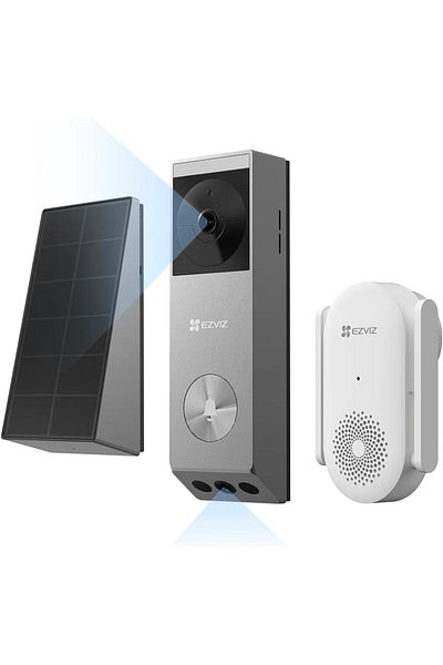 EZVIZ EP3x Pro + Chime CH1، جرس باب بدقة 2K مزود بكاميرا تعمل بالطاقة الشمسية، جرس باب فيديو بعدسة مزدوجة