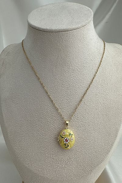 Modex Steel Gold Color Yellow Flower Motif Covered Necklace (40cm)