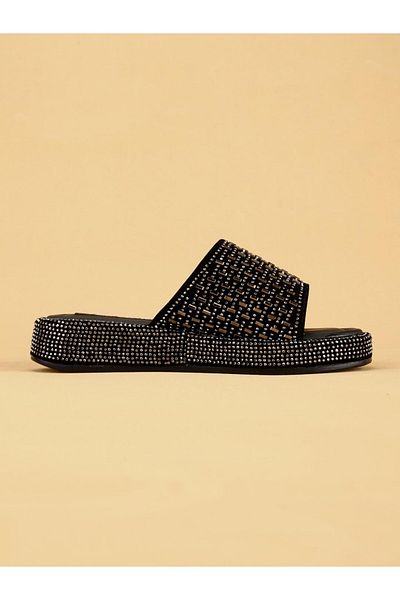 layki Laykly Stone Detailed Shiny Summer Model Platform Women's Platinum Slippers