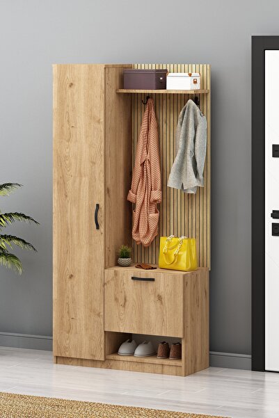 Eymense Lora Tek Kapaklı Dolaplı Portmanto Meşe