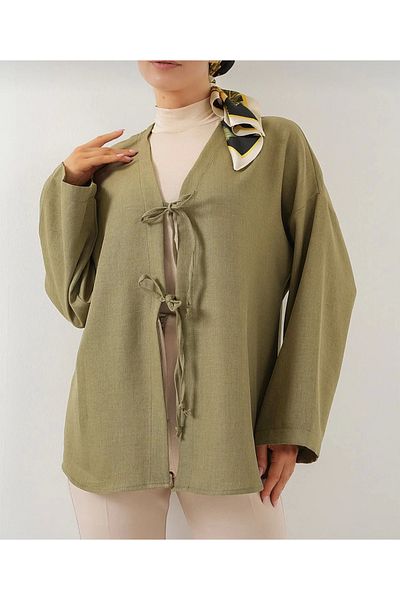 DEFNECE BUTİK Linen Kimono - Green