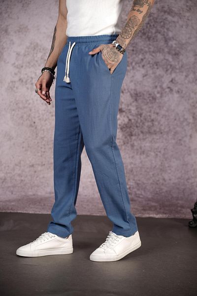 king brich Kingbrich Elastic Waistband Regular Fit Plain Linen Men's Trousers