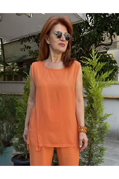 DenizEge Viscose Sleeveless Blouse Orange
