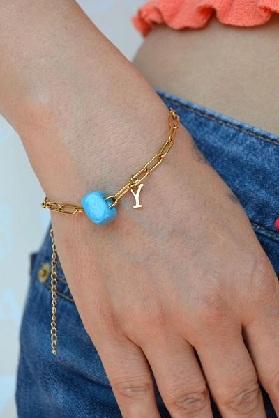 Sacce Scarves&Accessories Blue Beaded Letter Steel Bracelet