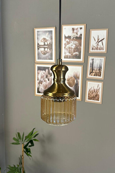 Bamyum Jerno Cam Bal Rengi Tekli Avize Eskitme Tokmak Başlık Retro Sarkıt Lamba Salon Aydınlatma