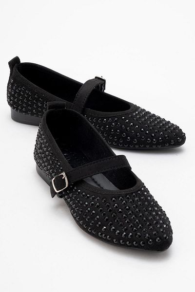 CCWAY AYAKKABI Women's Belted Stone Ballerina Black
