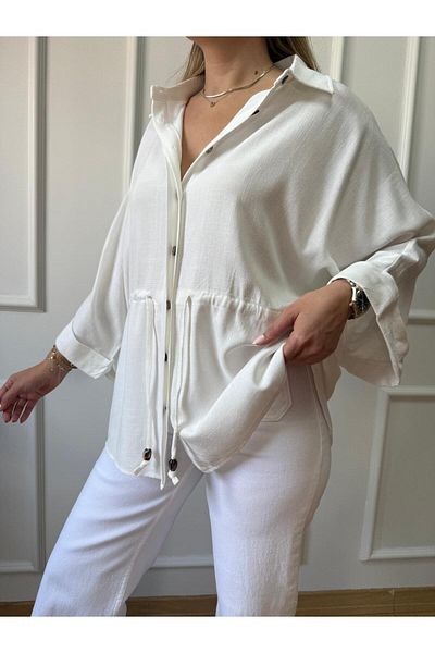 Size Özgü Ecru Waist Tie Shirt