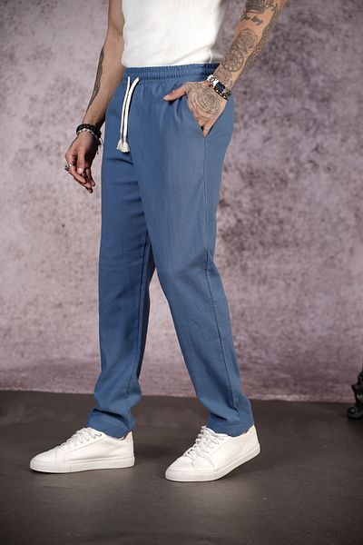 Butik Trend Biz Lycra Linen Fabric Regular Fit Trousers with Elastic Waist and Cord